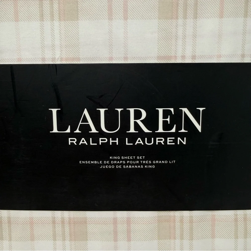 Lauren Ralph Lauren Erica plaid King Sheet Set Pink Cream NWT